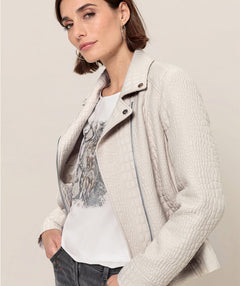 Bianca Textured Moto Jacket Cream