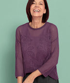 Bianca Floral Crochet Pullover Mulberry