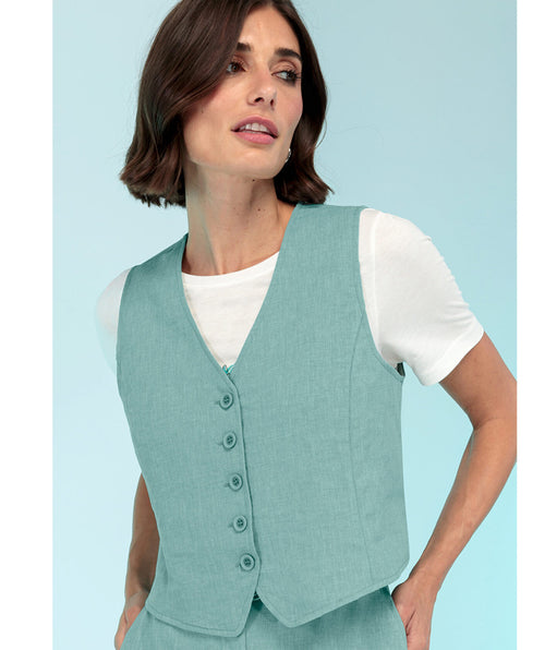 Bianca Textured Twill Vest Jade