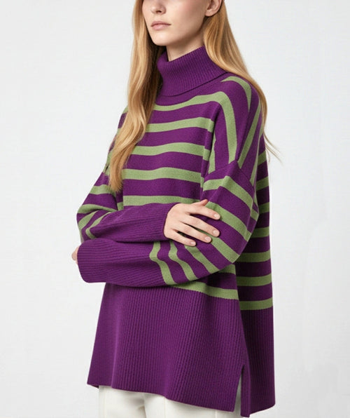 Big Stripes Pullover Plum/Lime One Size