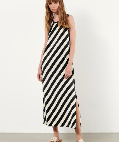Bias Stripe Dress Black/Cream