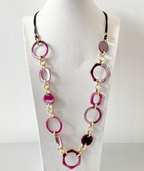 Fuchsia resin links long necklace - Premium necklaces from Mary Walter - Just $65! Shop now at Mary Walter