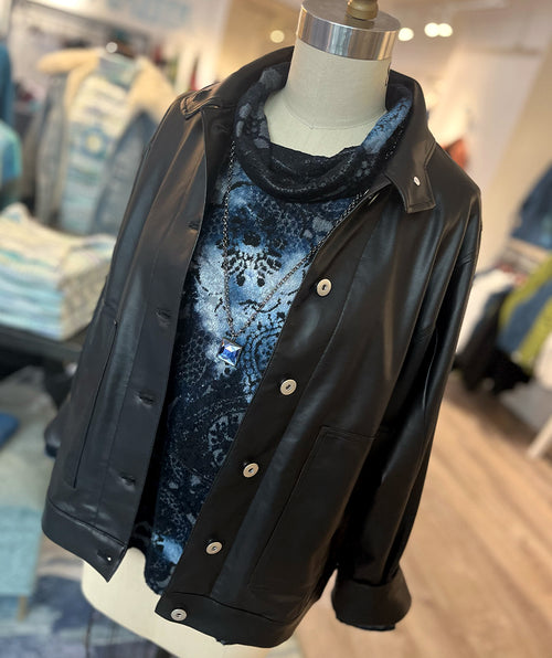 Clara Sunwoo Liquid Leather Boxy Jacket Black