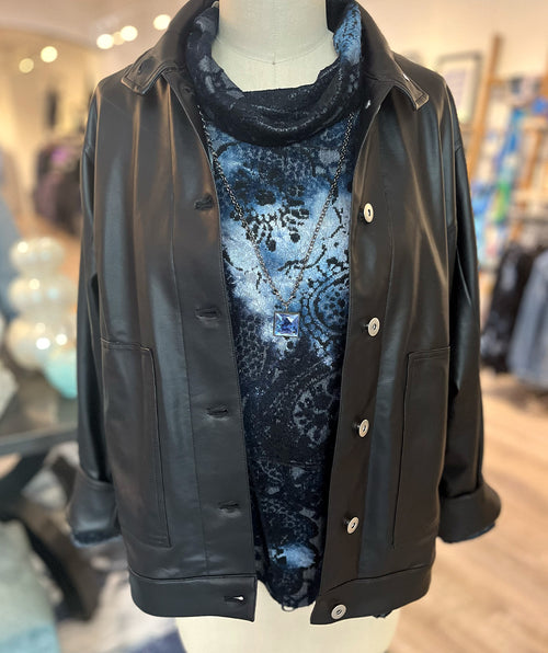 Clara Sunwoo Liquid Leather Boxy Jacket Black