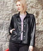 Clara Sunwoo Liquid Leather Boxy Jacket Black