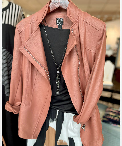 Clara Sunwoo Liquid Leather Zip Moto Jacket Camel