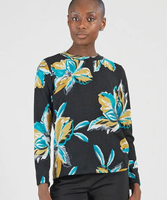 Clara Sunwoo Soft Scoop Pullover Teal Flower