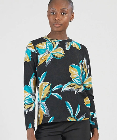 Clara Sunwoo Soft Scoop Pullover Teal Flower