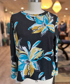 Clara Sunwoo Soft Scoop Pullover Teal Flower