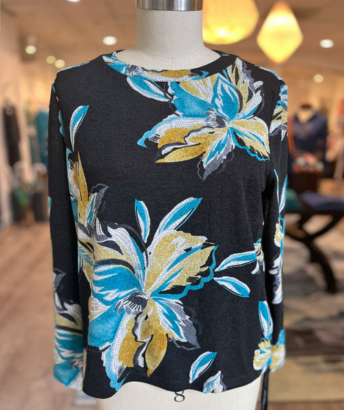 Clara Sunwoo Soft Scoop Pullover Teal Flower