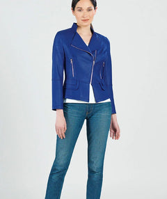 Clara Sunwoo Liquid Leather Moto Jacket Cobalt