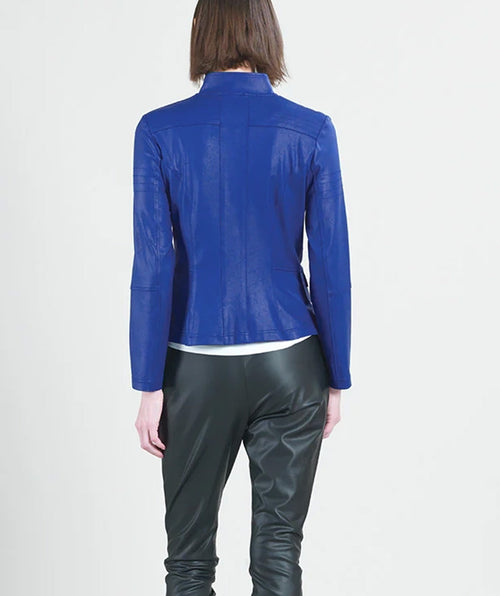 Clara Sunwoo Liquid Leather Moto Jacket Cobalt