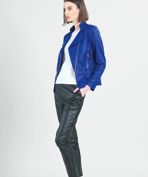 Clara Sunwoo Liquid Leather Moto Jacket Cobalt