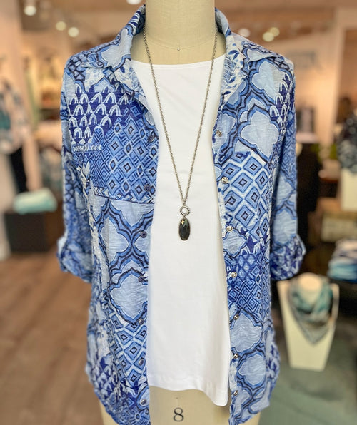David Cline Crinkle Shirt Blue Tile