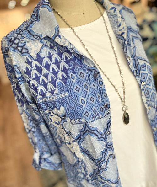 David Cline Crinkle Shirt Blue Tile