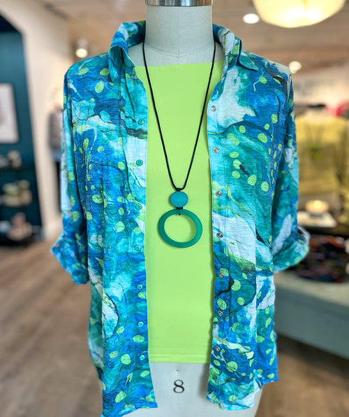 David Cline Crinkle Shirt Seafoam Splash