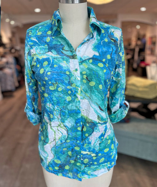 David Cline Crinkle Shirt Seafoam Splash