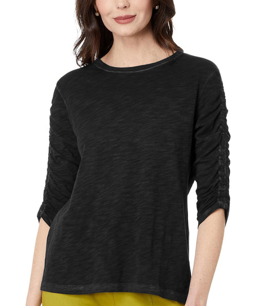 Enzyme Wash Ruched Sleeve Tee