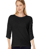 Elliott Lauren Enzyme Wash Ruched Sleeve Tee Black