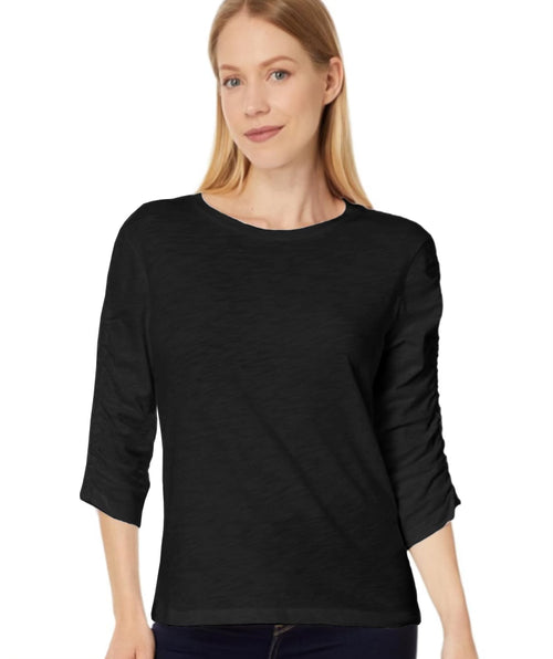 Elliott Lauren Enzyme Wash Ruched Sleeve Tee Black