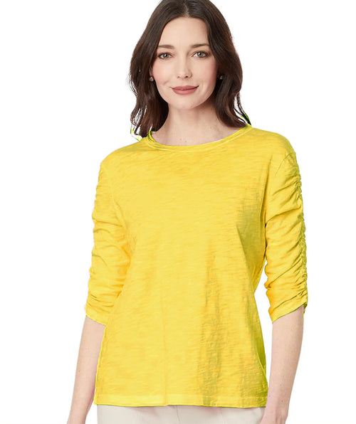 Elliott Lauren Enzyme Wash Ruched Sleeve Tee Citron