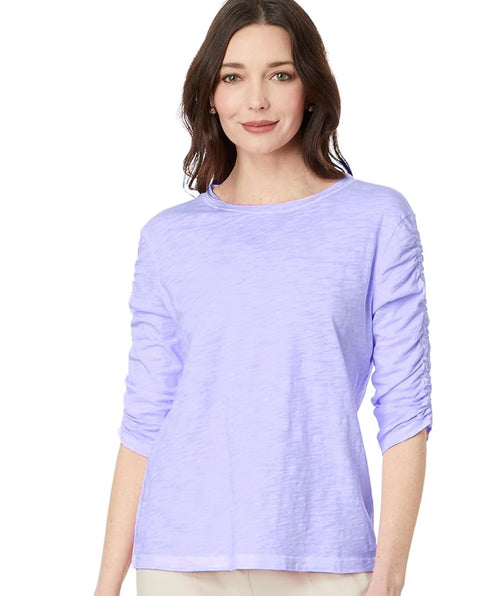 Elliott Lauren Enzyme Wash Ruched Sleeve Tee Iris