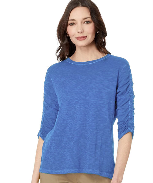 Elliott Lauren Enzyme Wash Ruched Sleeve Tee Marine
