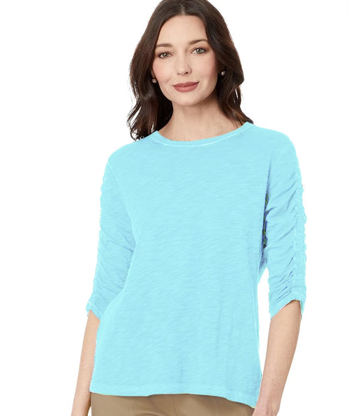 Elliott Lauren Enzyme Wash Ruched Sleeve Tee Mist