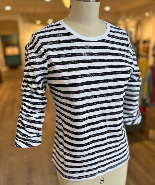 Elliott Lauren Stripe Ruched Sleeve Tee Black