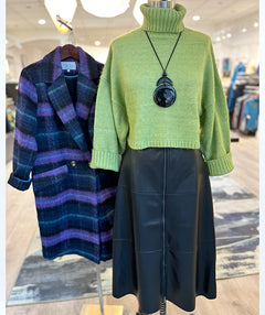 Elliott Lauren Vegan Leather A-line Zip Front Skirt Black