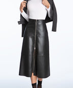 Elliott Lauren Vegan Leather A-line Zip Front Skirt Black