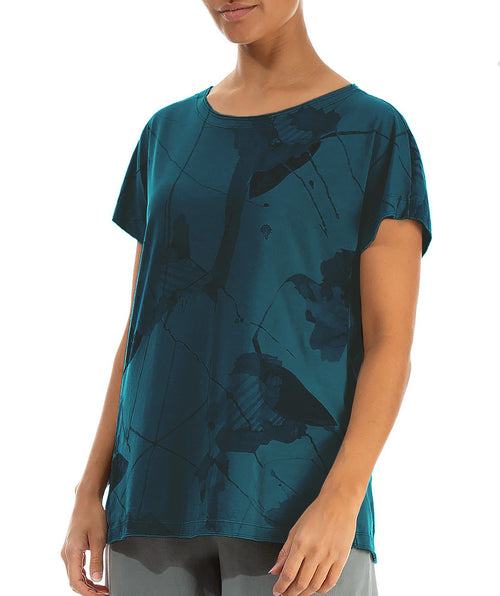 T-shirt floral abstrait bleu sarcelle