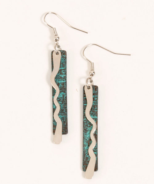Patina bar and squiggle earring
