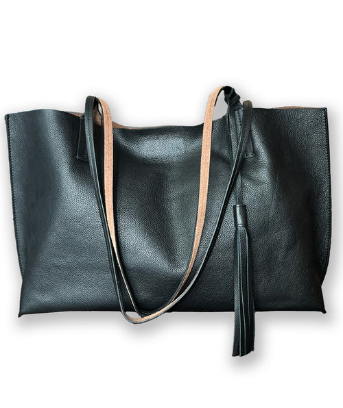 Leather Tote Bag Black/Toffee