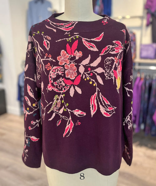 Ivko Floral Bateau Pullover Plum