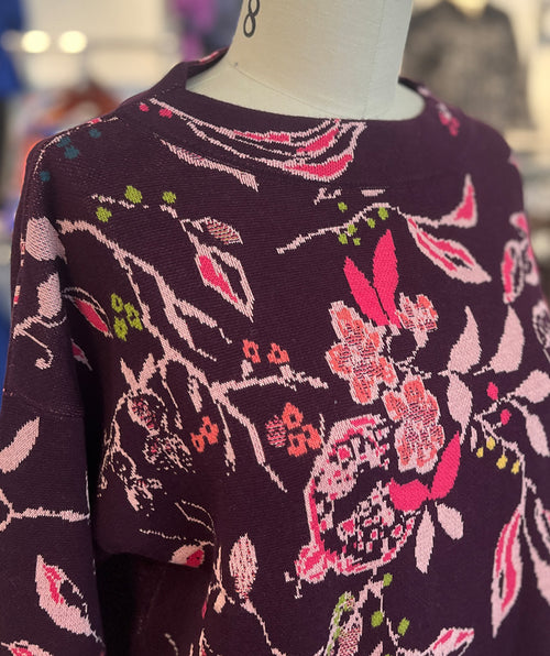 Ivko Floral Bateau Pullover Plum