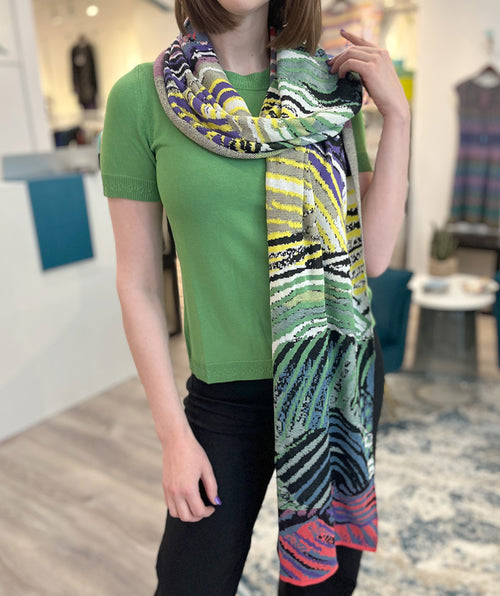 Wave jacquard knit shawl/scarf