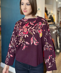 Ivko Floral Bateau Pullover Plum