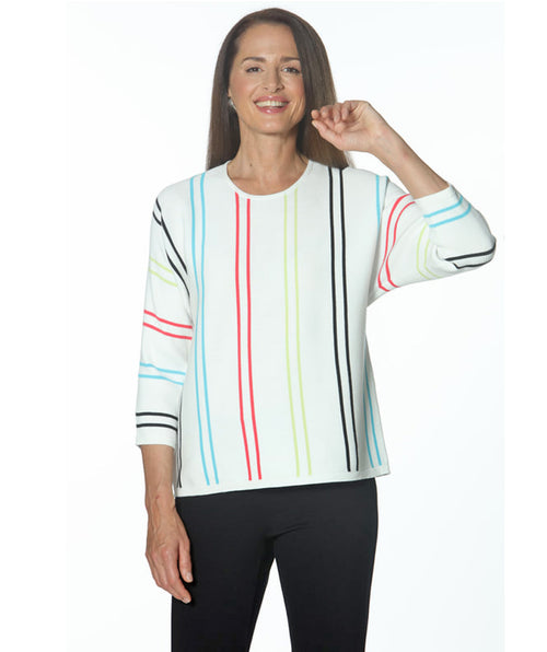 Vertical stripe pullover white/multi - Premium tops from Jenvie - Just $240! Shop now at Mary Walter