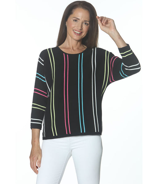 Vertical stripe pullover black/multi - Premium tops from Jenvie - Just $240! Shop now at Mary Walter