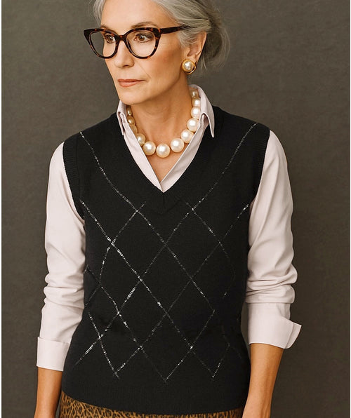 J'envie Sequin Argyle Sweater Vest