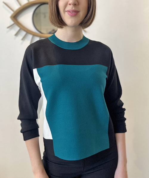 Color Block Crew Teal - Premium tops from Jenvie - Just $178.10! Shop now at Mary Walter