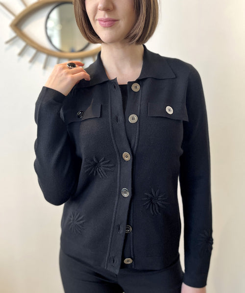 Floral Knit Jacket Black - Premium jackets from Jenvie - Just $227.50! Shop now at Mary Walter