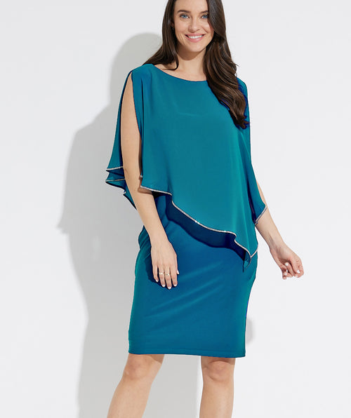 Lagoon Shimmer Trim Capelet Dress - Premium dresses from Joseph Ribkoff - Just $184.60! Shop now at Mary Walter