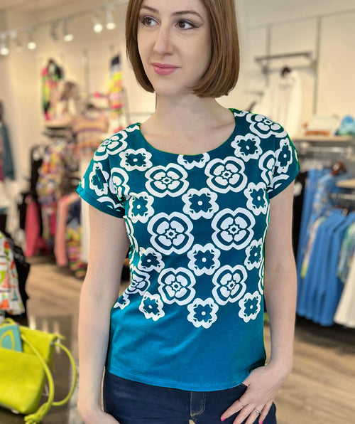 Floral Motif Tee Turquoise