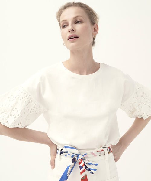 Eyelet Sleeve Tee White - Premium tops from Leo & Ugo - Just $51.20! Shop now at Mary Walter
