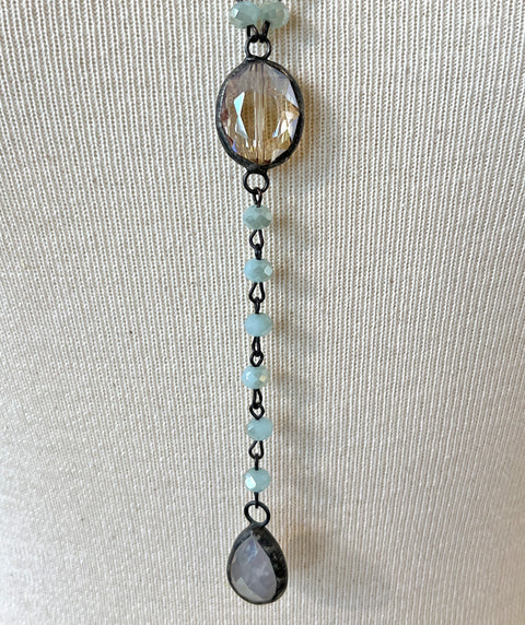 Rosy crystal pendant necklace aqua