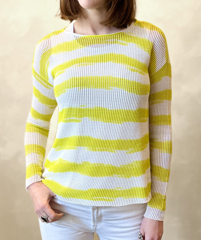 Mesh stripe cotton pullover