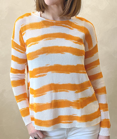 Mesh stripe cotton pullover