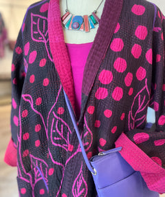 Dots & Leaves Kantha oversized shawl collar jacket - Premium jackets from Mieko Mintz - Just $890! Shop now at Mary Walter